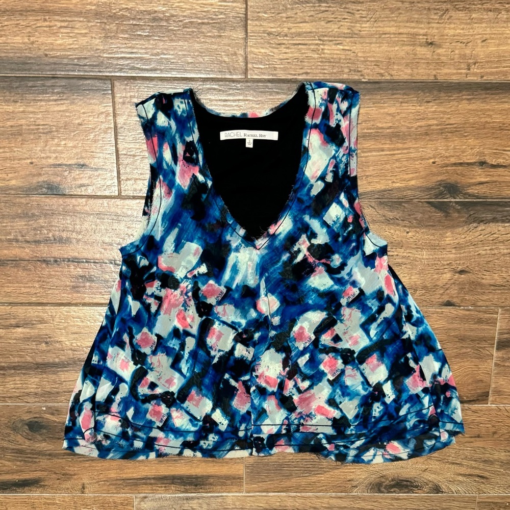 RACHEL Rachel Roy Abstract Watercolor Paint Sleeveless Blouse